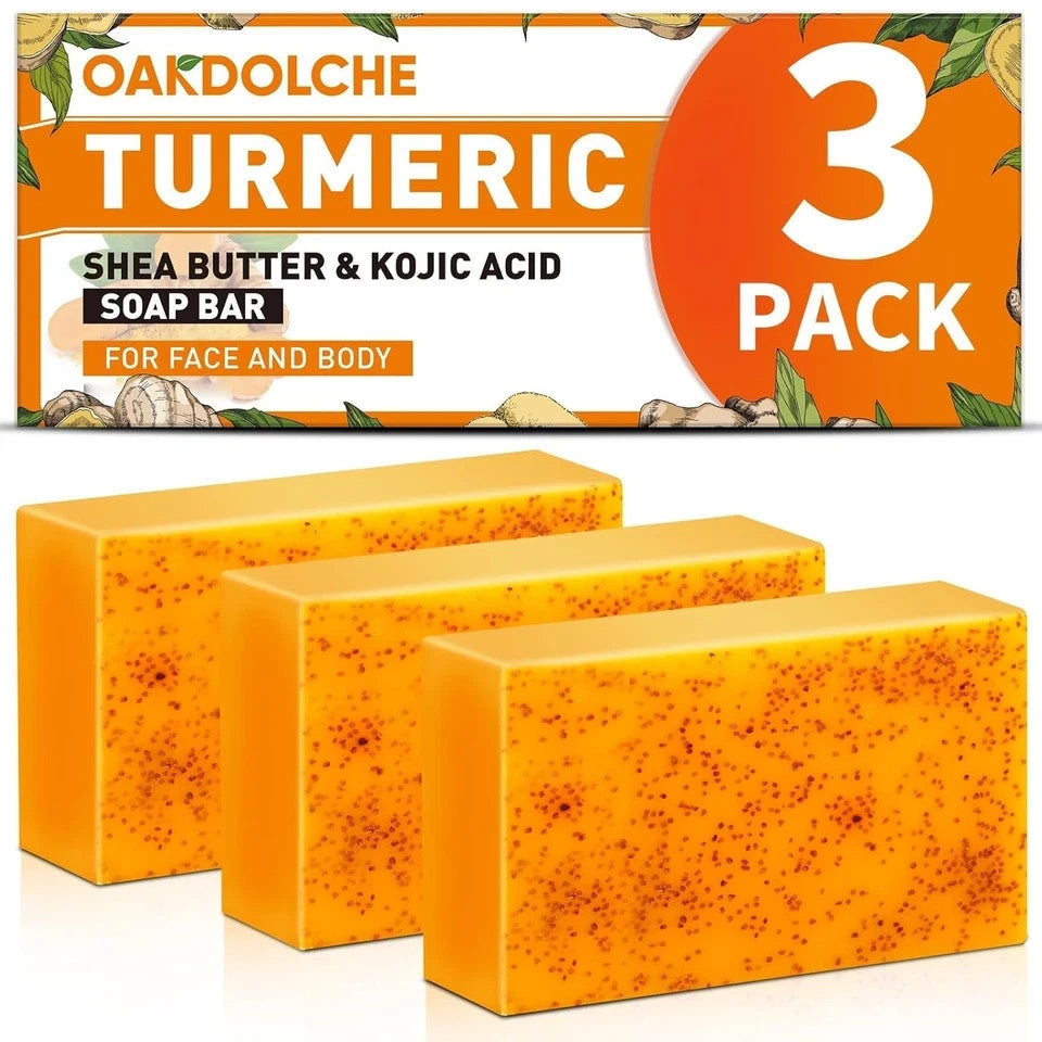 Turmeric Kojic Acid Soap Bars with Retinol & Collagen - 3 Pack for Daily Skin Care