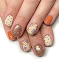 24Pcs Fall Short Square Press On Nails with Gold & Multicolor Glitter
