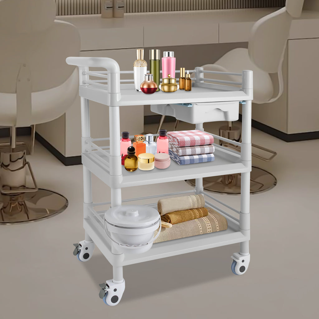 3-Tier Beauty Salon Cart with 4 Wheels and Large Storage Capacity