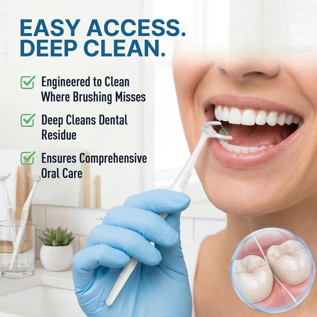 Dental Flosser Kit with Handle and 120 Refill Heads - Easy Access, Ergonomic Design