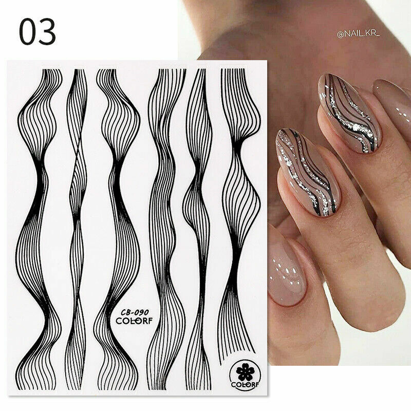 3D Nail Art Stickers Wave Line Decals for Manicure DIY Tips - Multiple Colors