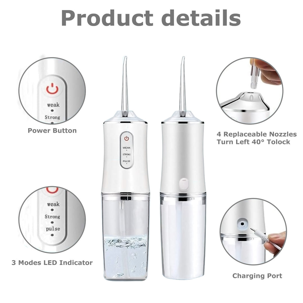 Cordless Water Flosser Dental Oral Irrigator Travel Teeth Cleaner with 4 Tips