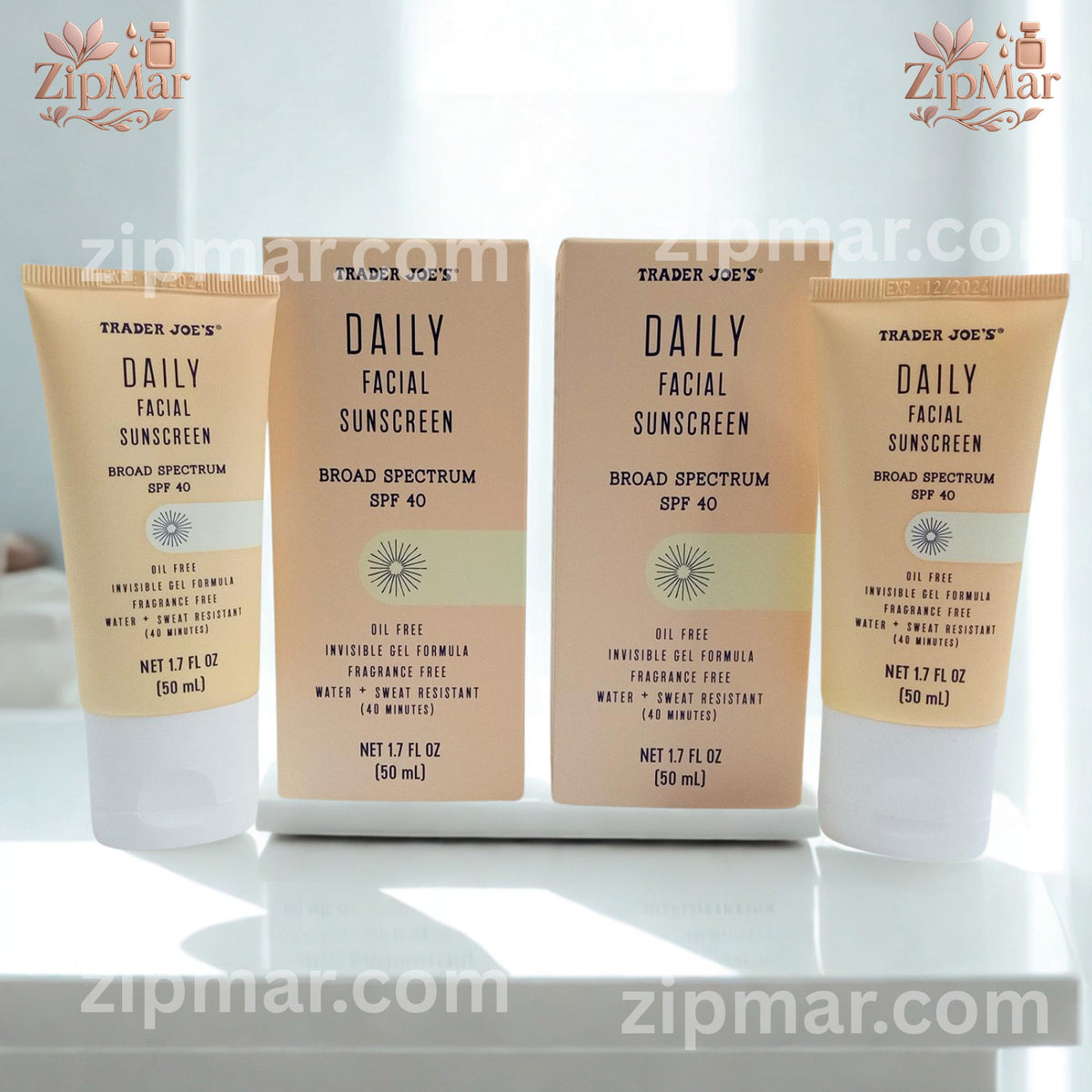 Facial Sunscreen SPF 40 - Broad Spectrum, Oil-Free, Water-Resistant, 2 Pack