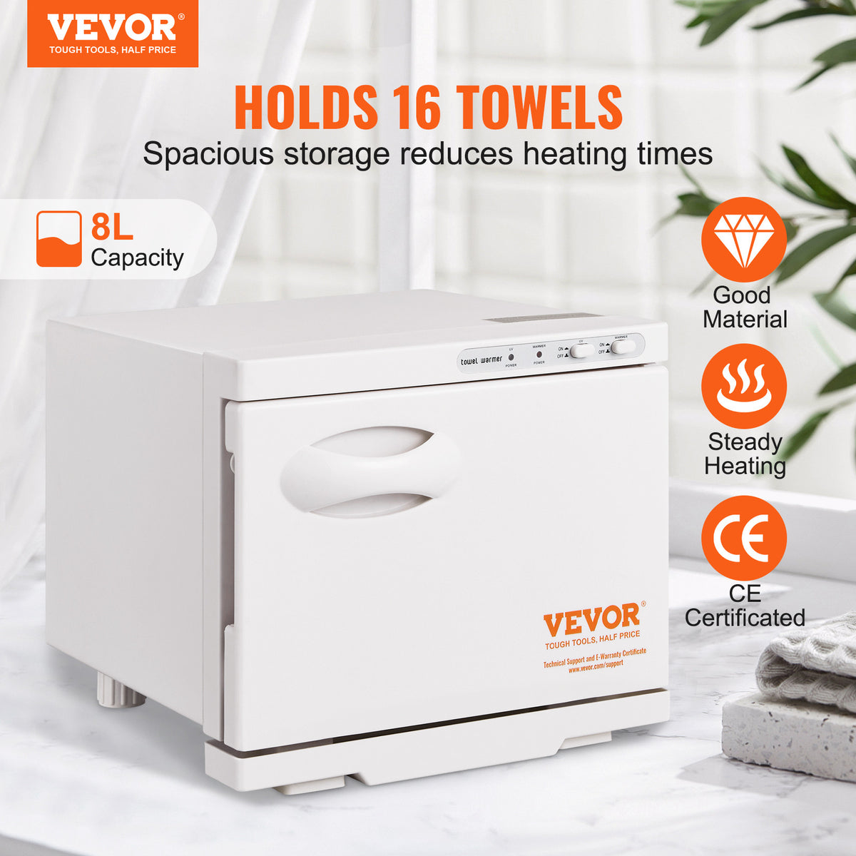 8L Stainless Steel Towel Warmer Cabinet with 360° Heating & UV Sanitizer