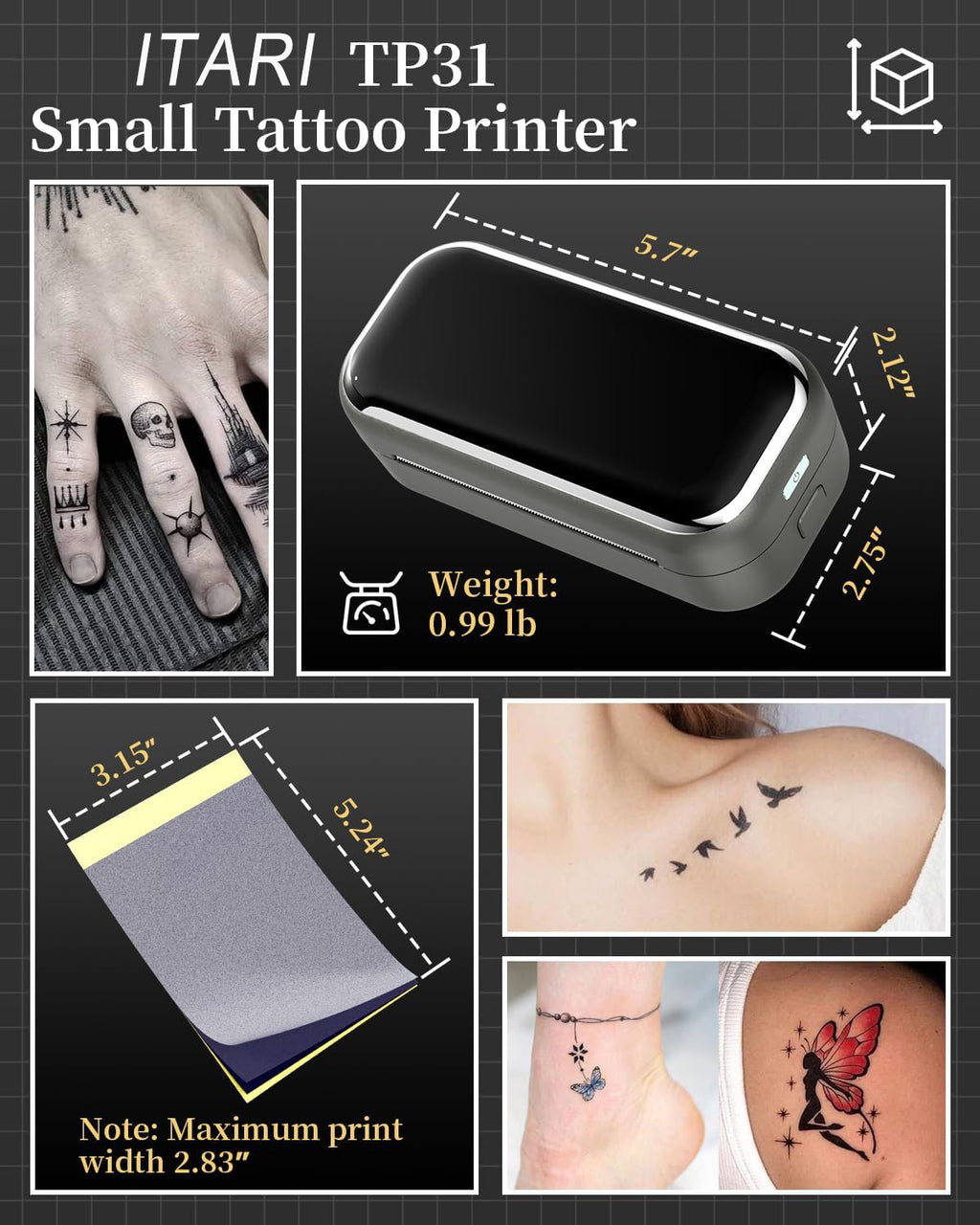 Tattoo Stencil Printer TP31 with 30 Sheets Transfer Paper – Wireless Bluetooth