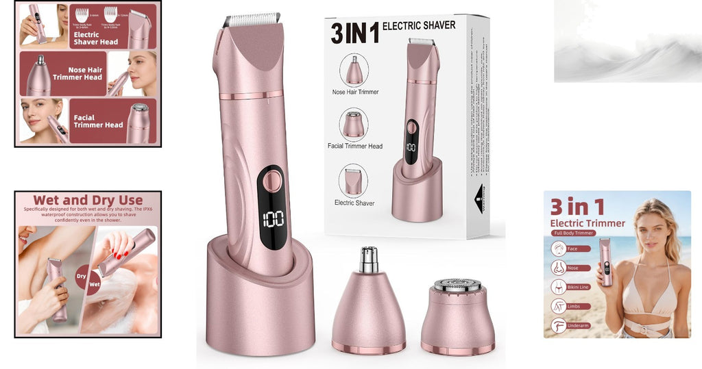 Women's 3-in-1 Rose Gold Bikini Trimmer & Facial Hair Remover