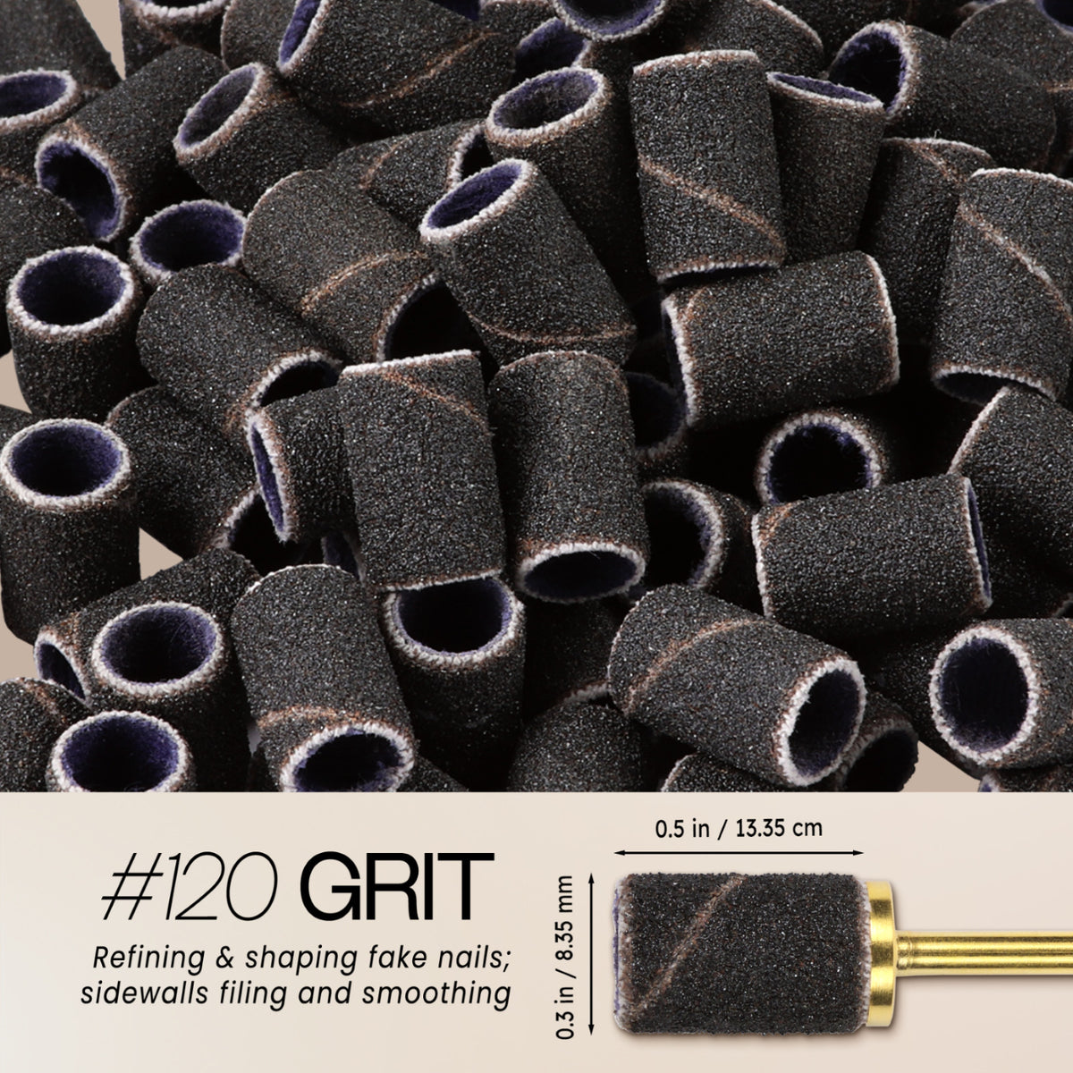 Nail Sanding Bands for Drill Bits 120 Grit Black - 100 Pieces, Manicure & Pedicure