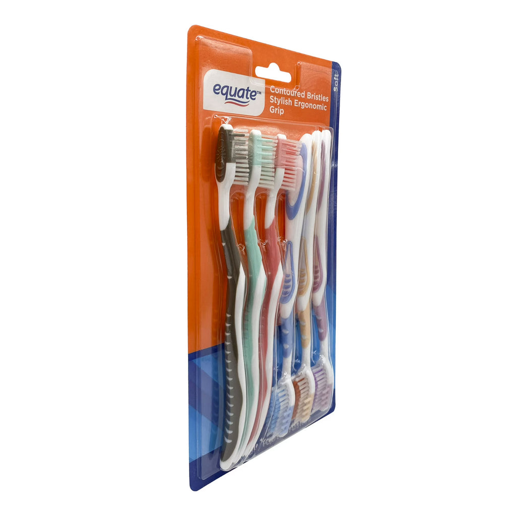 Manual Toothbrushes Soft Contoured Bristles Ergonomic Grip 6 Pack