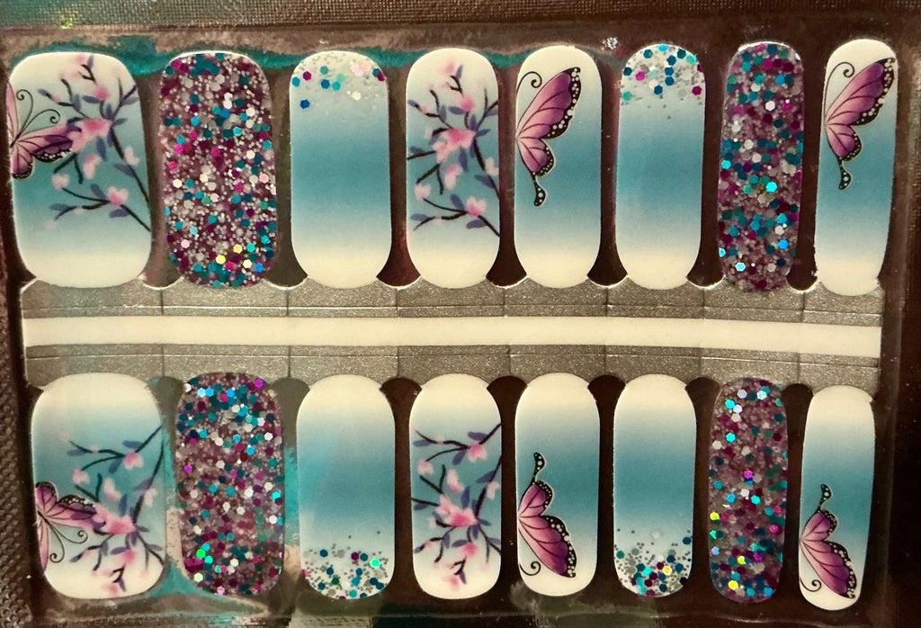 Color Nail Polish Strips 16 Pack - Spring Wings Design, Easy Manicure