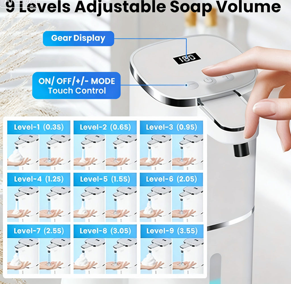 Touchless Automatic Liquid Soap Dispenser with 9 Adjustable Levels USB Rechargeable