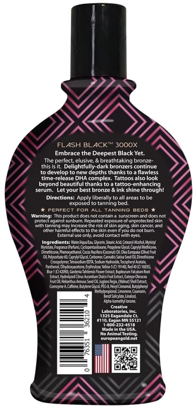 European Gold FLASH BACK 3000X Bronzer Tattoo Enhancer Indoor Tanning Lotion 12oz
