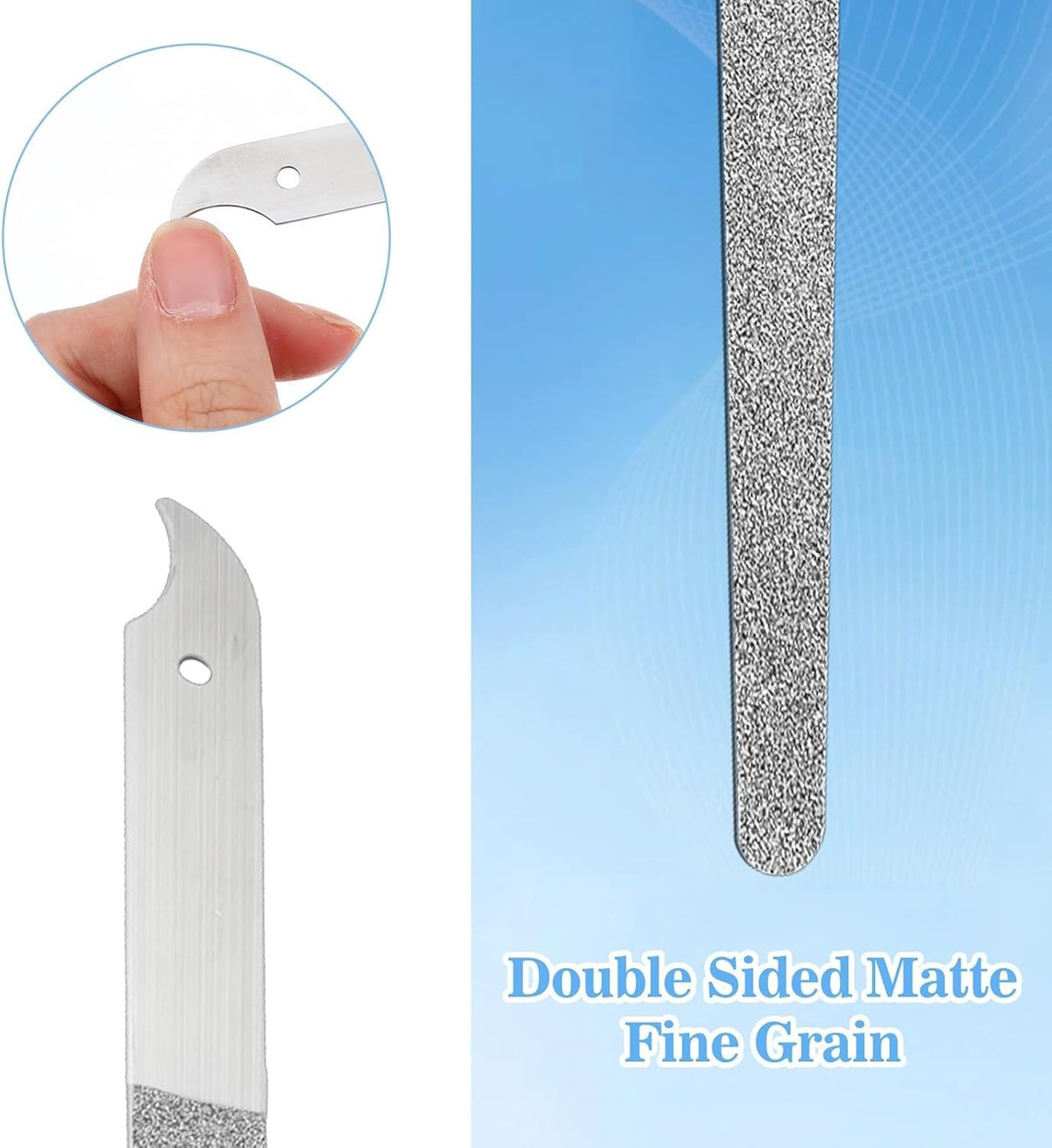 6Pcs Stainless Steel Nail Files Set with Sharp Pointed Tips - Diamond Dust Double-Sided Manicure Tools