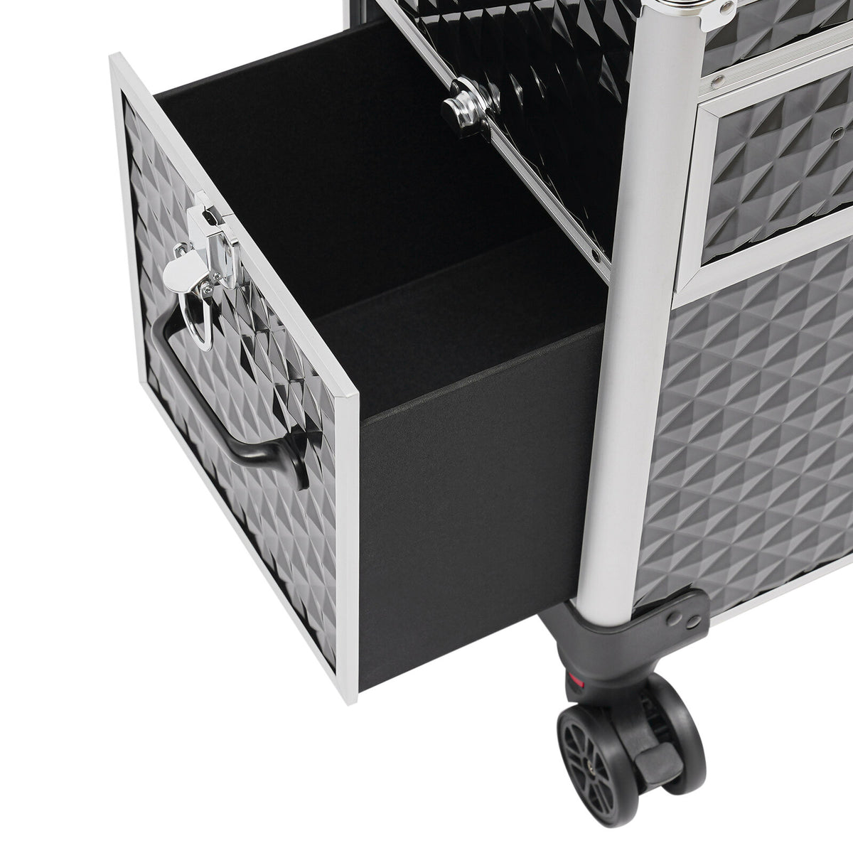 Rolling Makeup Case Travel Cosmetic Storage Trolley with Lock & Handle