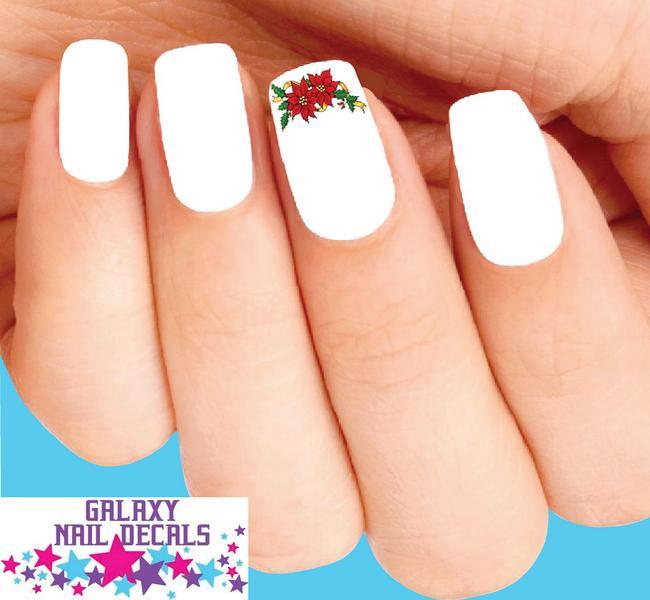 Christmas Waterslide Nail Decals Set of 20 Holiday Poinsettia Holly & Bow