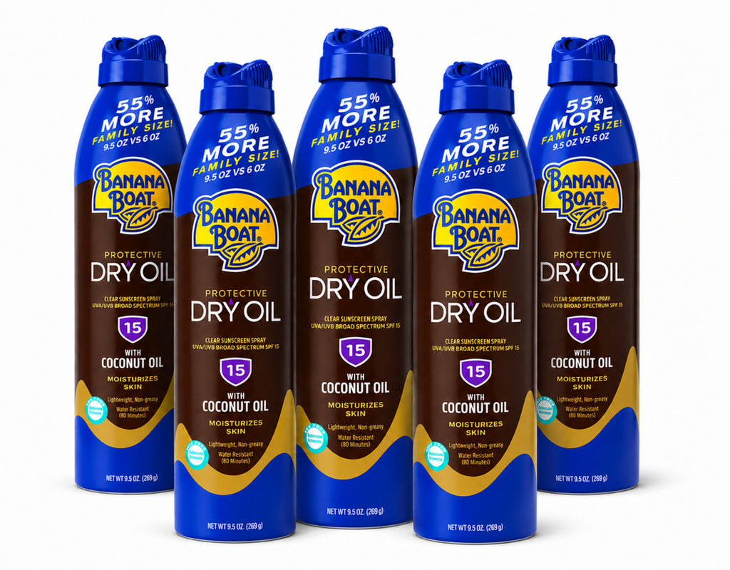 SPF 15 Sunscreen Spray Clear Dry Oil for Skin Protection & Tanning - 9.5 oz (5 Pack)