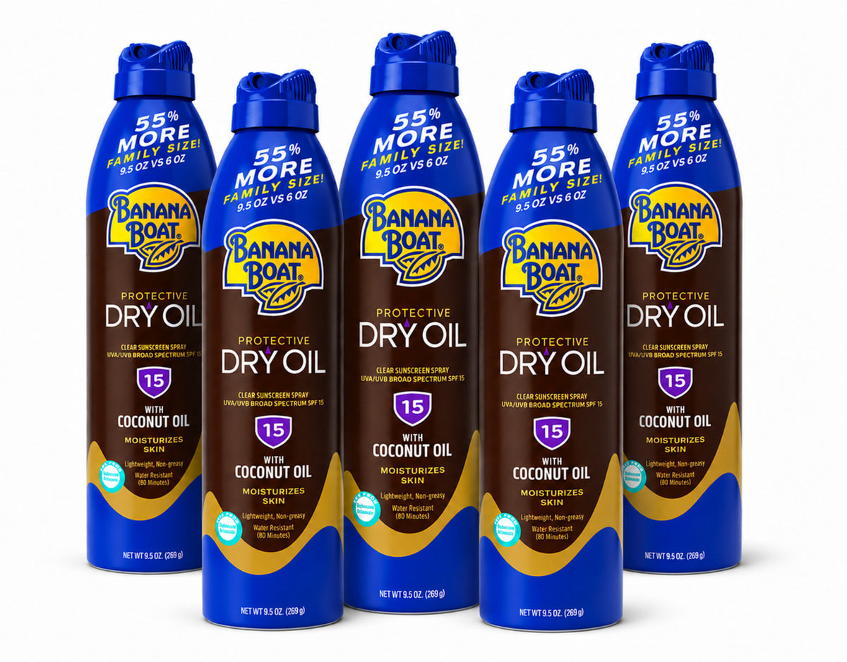 SPF 15 Sunscreen Spray Clear Dry Oil for Skin Protection & Tanning - 9.5 oz (5 Pack)