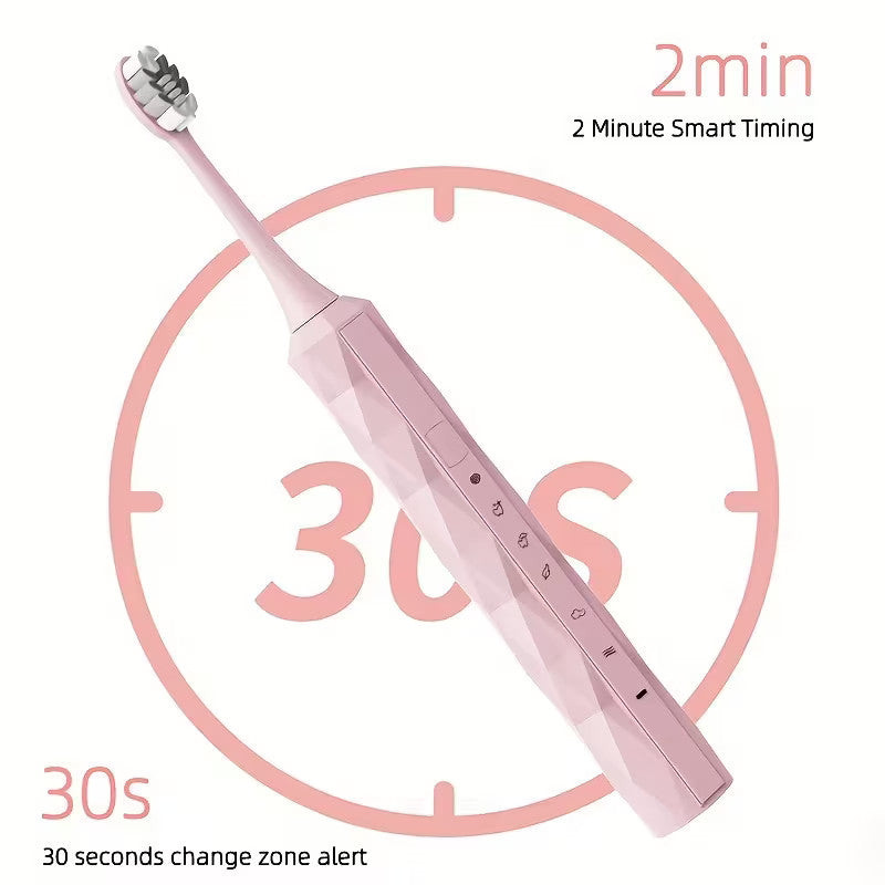 IPX8 Waterproof Electric Toothbrush with 5 Replacement Heads & Timer