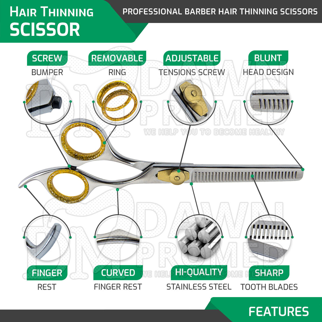Professional Hair Thinning Scissors 6.5 Inch with Gold Tension Screw - German Steel