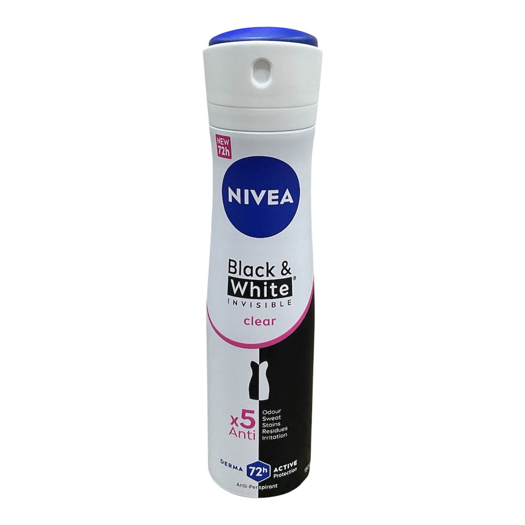 NIVEA Black & White Invisible Clear Anti-Perspirant Deodorant Spray 72H 6-Pack