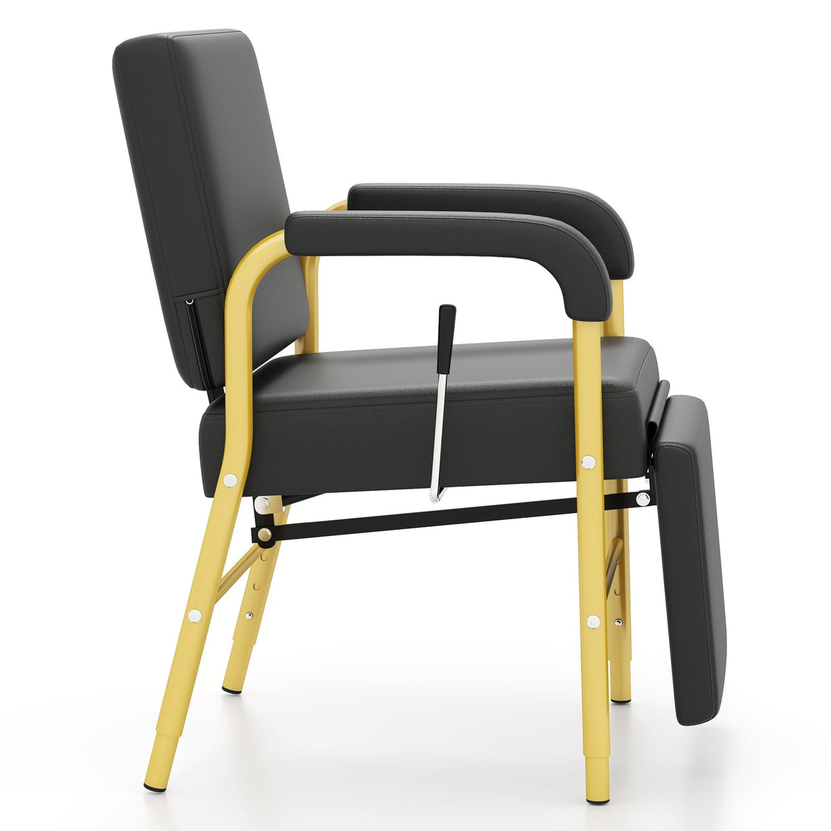 Black and Gold Reclining Barber Shampoo Chair with Support Legs for Salon Spa