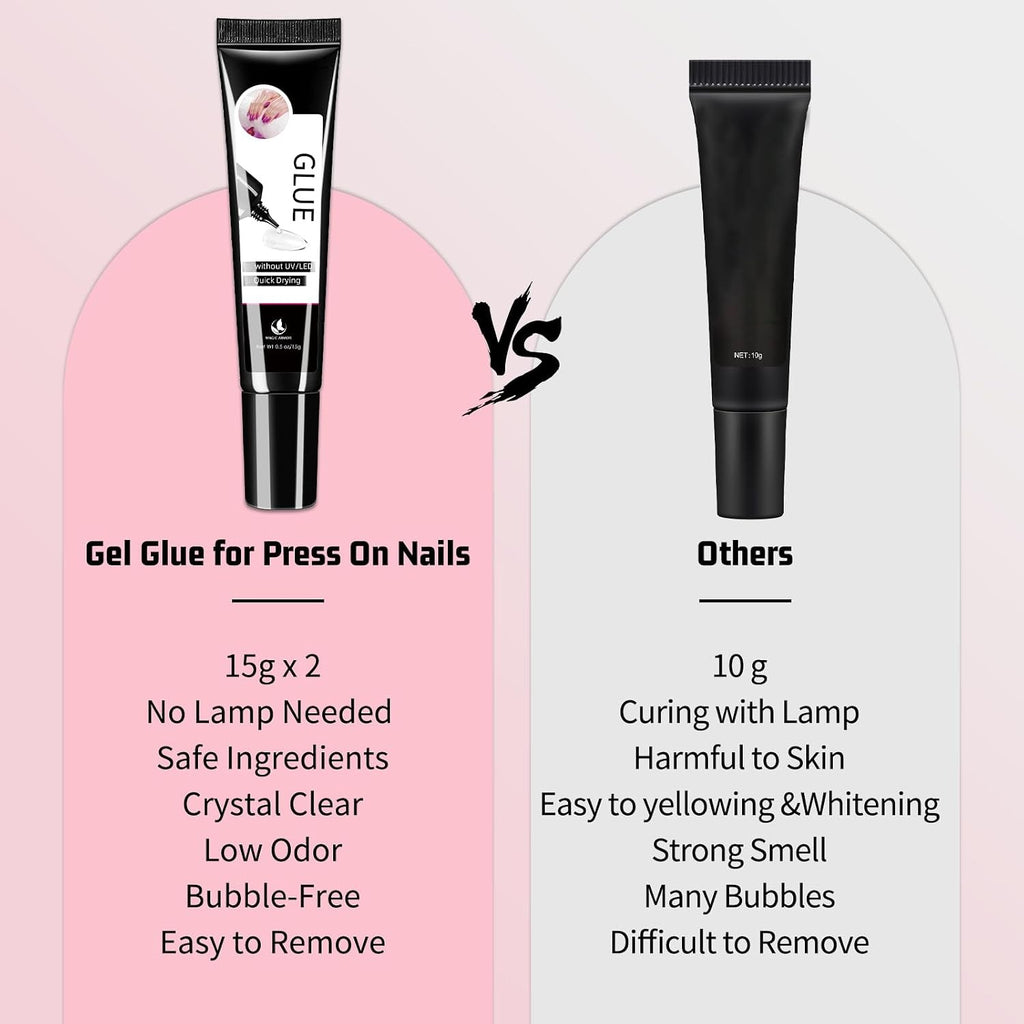 Nail Glue for Press-On Nails - 2 Pack, Quick-Drying, Long-Lasting 28+ Days