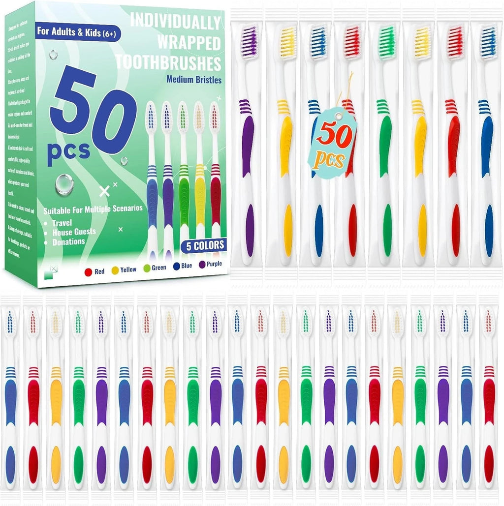 50 Pack Disposable Travel Toothbrushes with Pre-Applied Toothpaste Soft Bristles
