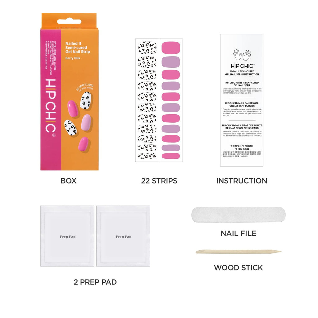 Semi-Cured Gel Nail Strips Berry Milk - Long-Lasting Nail Wraps for Salon Quality