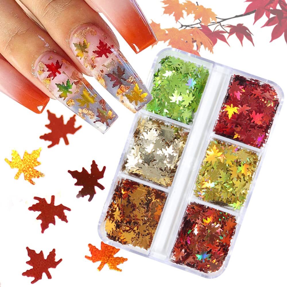 Fall Maple Leaf Glitter Nail Art Sequins for Manicure & Crafts