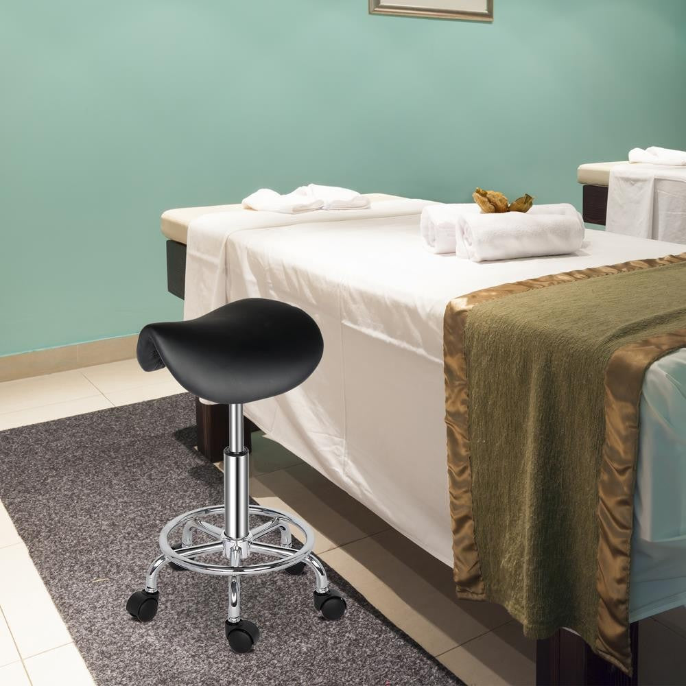 Adjustable Saddle Stool with Wheels Ergonomic Swivel Bar Chair