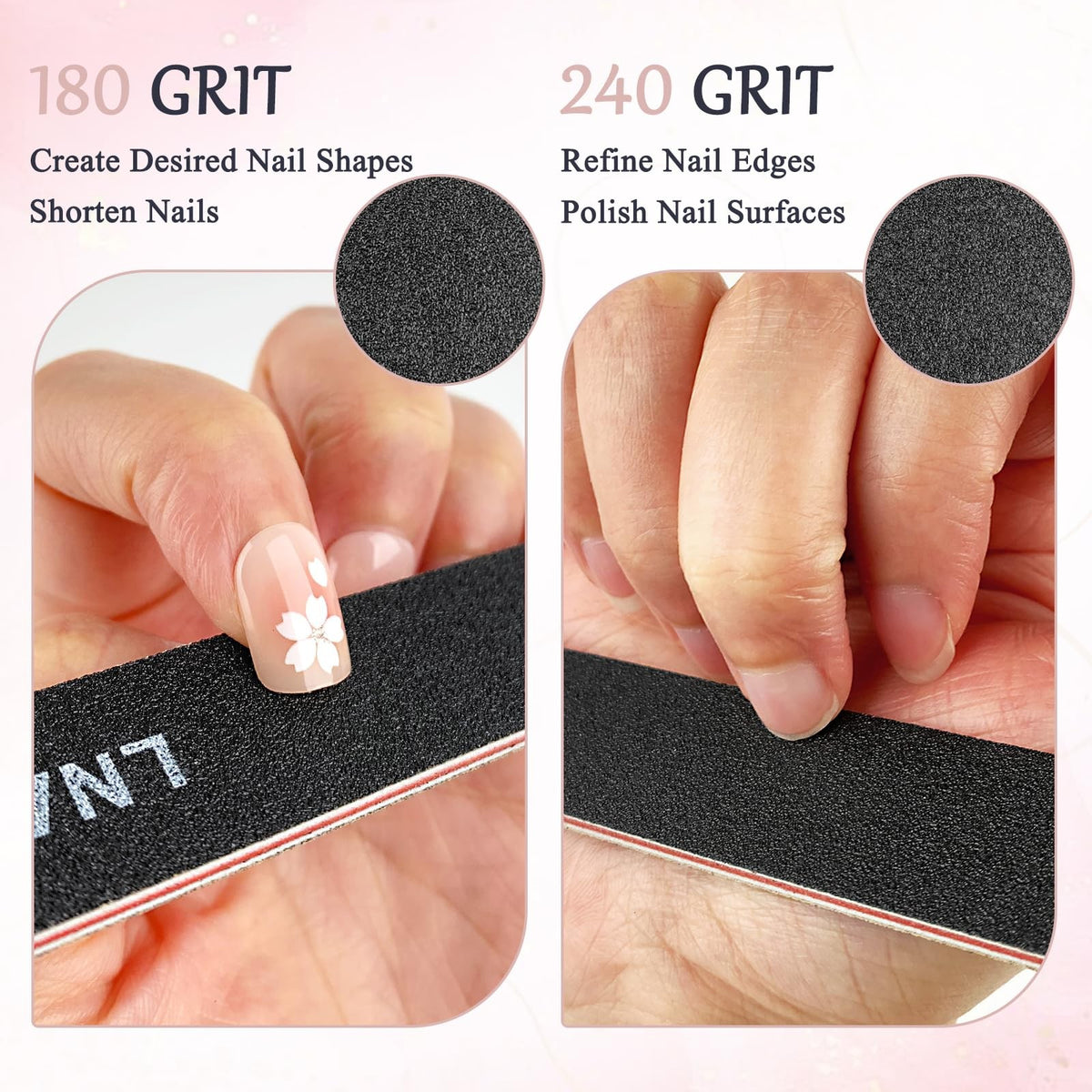 10 Pack Nail Files with 80/100 and 180/240 Grit - Reusable Black Nail Buffers for Natural & Artificial Nails