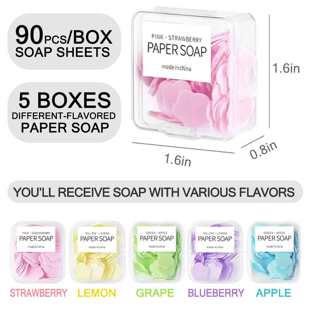 Portable Fruit Scented Paper Soap Sheets - 450 Single-Use Travel Hand Wash Tablets