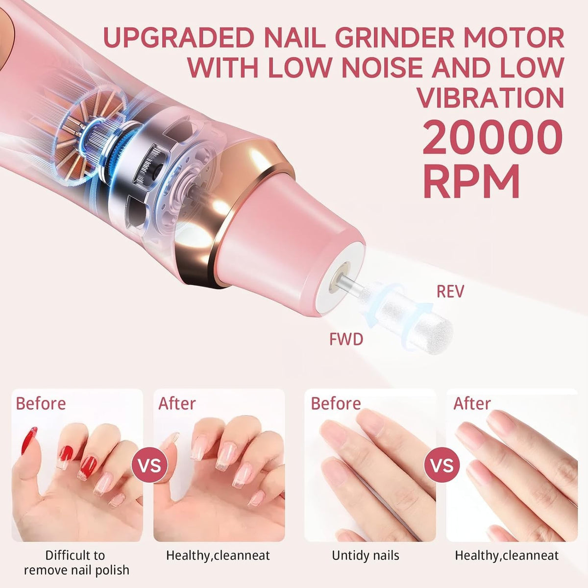 Cordless Nail Drill with LED Light & 6 Speeds - Rechargeable Electric Toenail Grinder