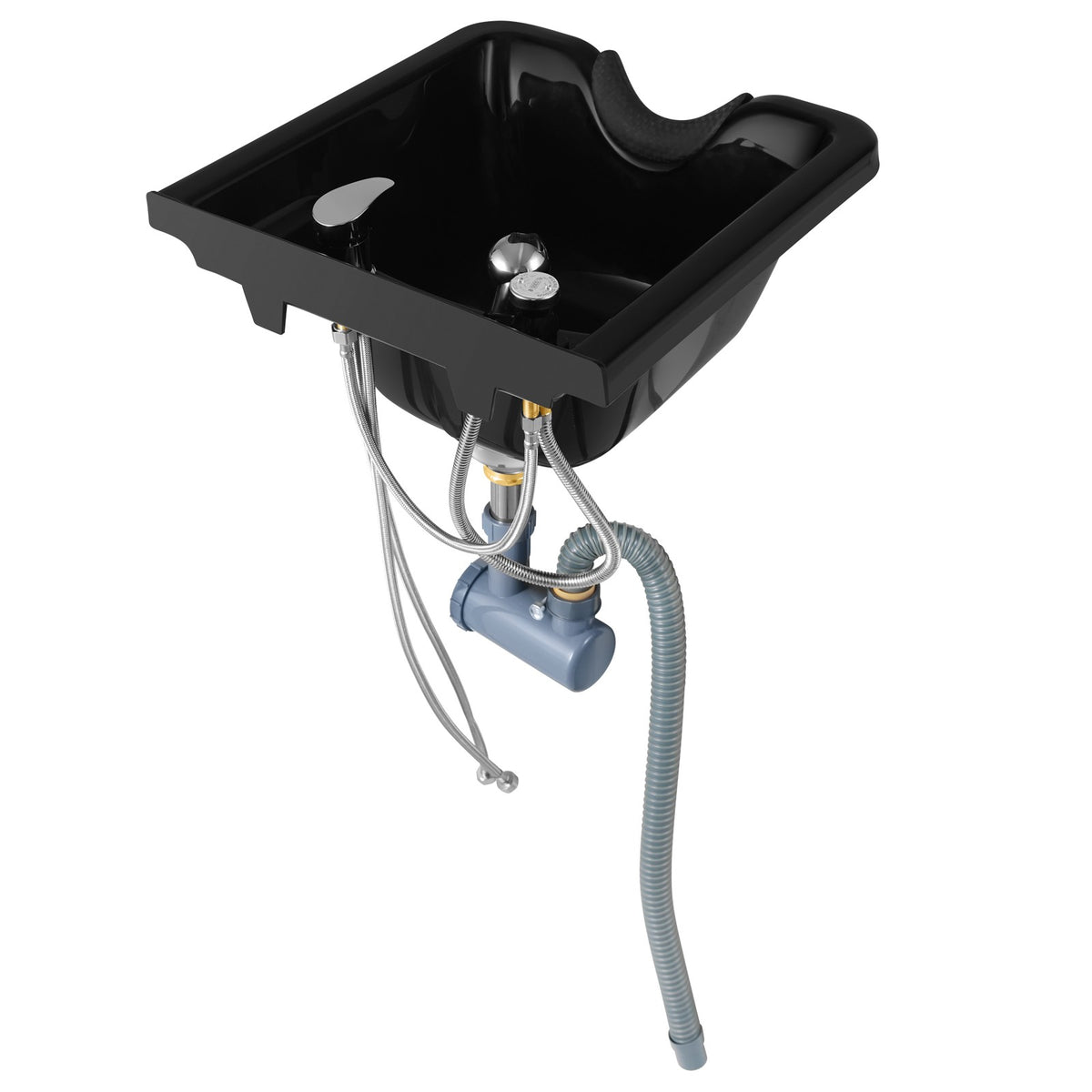 Wall Mounted Shampoo Bowl with Faucet Spray P-Trap Salon Sink Black ABS