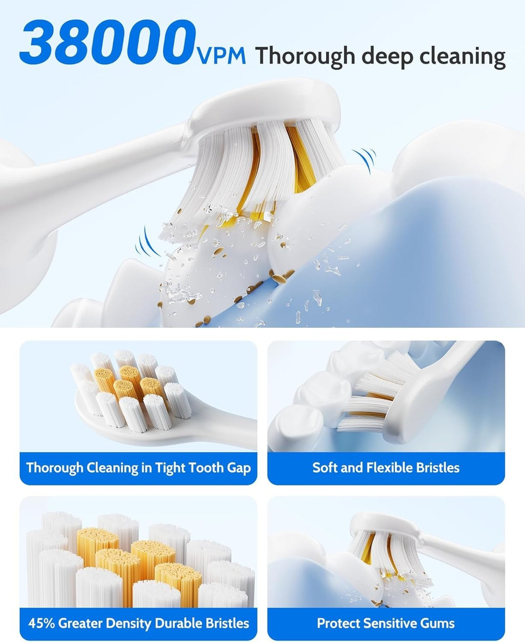 Electric Toothbrush Set with 12 Replacement Heads - Rechargeable, 6 Modes, Waterproof
