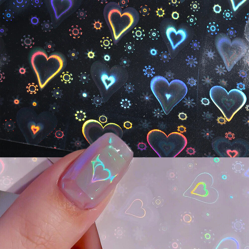 Holographic 3D Nail Art Stickers Heart Star Snowflake Decals Set