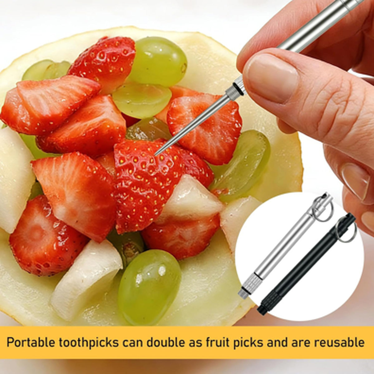 Mini Titanium Reusable Metal Toothpick Set with Stainless Steel Holder - Portable & Hygienic