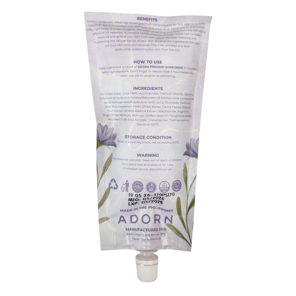 Adorn SPF 50 Sunscreen Face Protects Skin with Hyaluronic Acid & Centella 50g