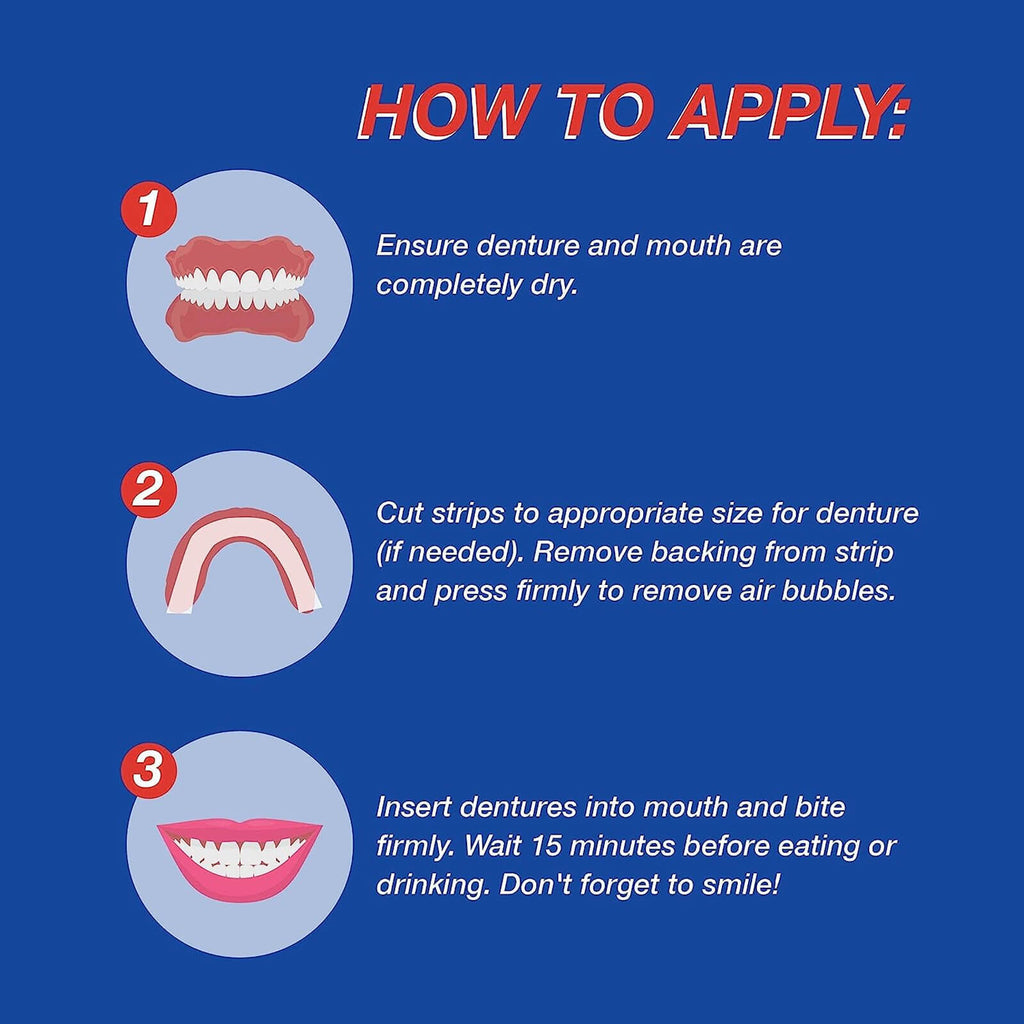 Waterproof Denture Adhesive Strips - Secure Fit, Zinc-Free, 15 Count