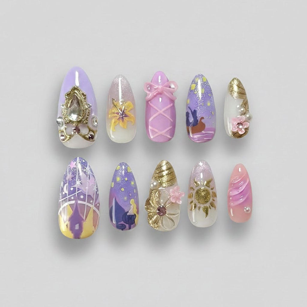 Tangled Rapunzel Castle Flower Bow Frame False Nails - Press-On Set