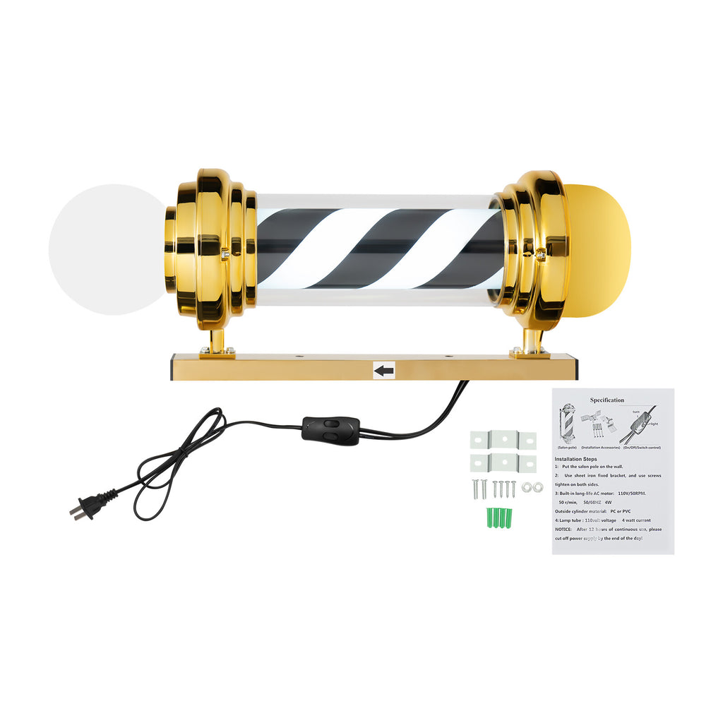 Waterproof LED Barber Pole Light with Rotating Sign for Hair Salons - Black, White, Gold
