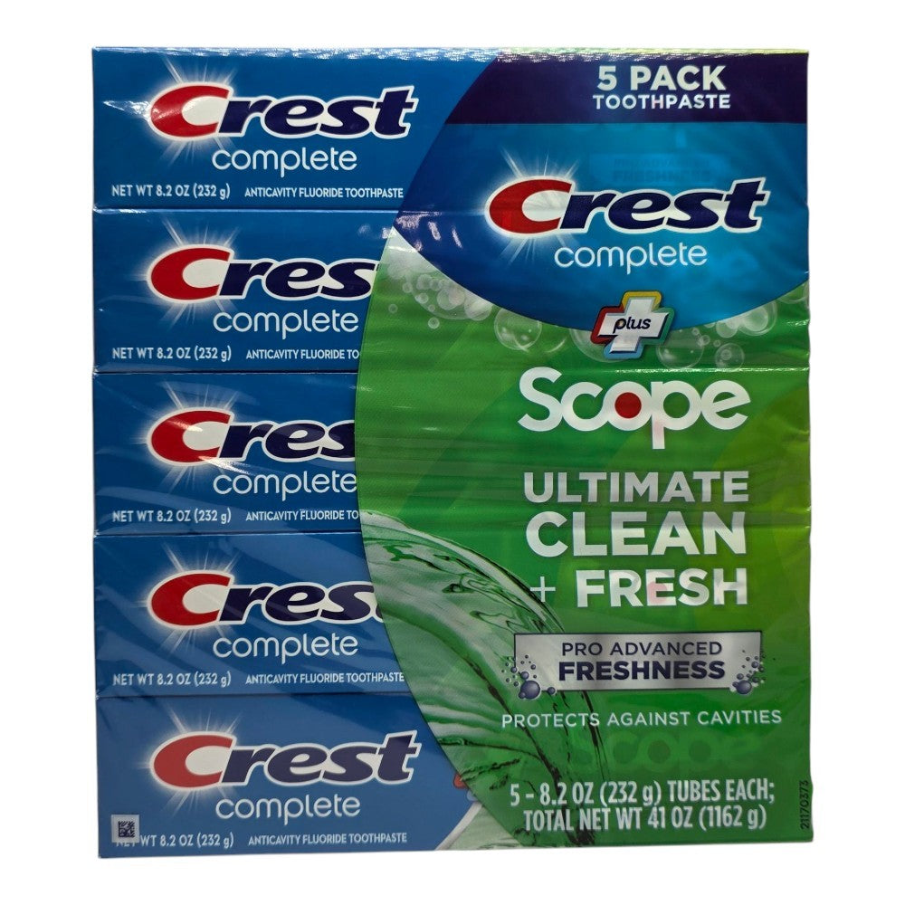 Crest Complete Toothpaste Plus Scope Active Foam 8.2 Oz 5 Pack - Fresh Breath & Whitening