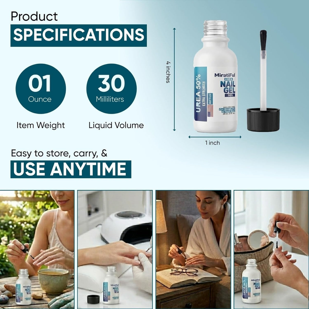 Urea 50% Nail Gel for Thick Toenails & Calluses - Softens, Exfoliates, Quick-Dry, 1 fl oz