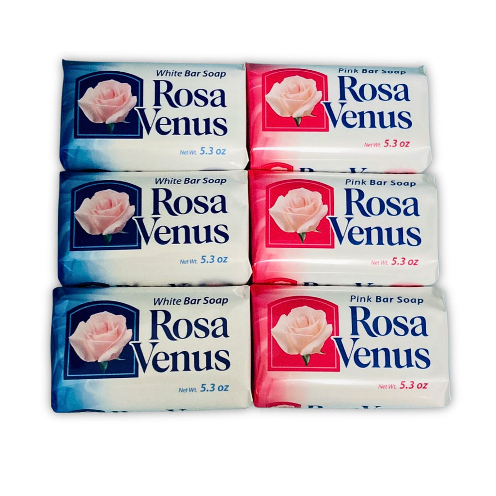 Rosa Venus White & Pink Bar Soap Set - 6 Bath Bars, 5.3 oz Each