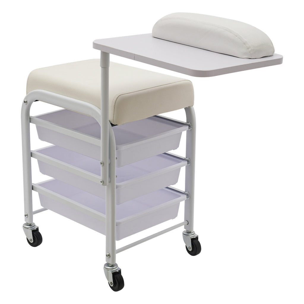 Mobile Nail Salon Cart with 3 Drawers and 4 Wheels for Beauty & Pedicure