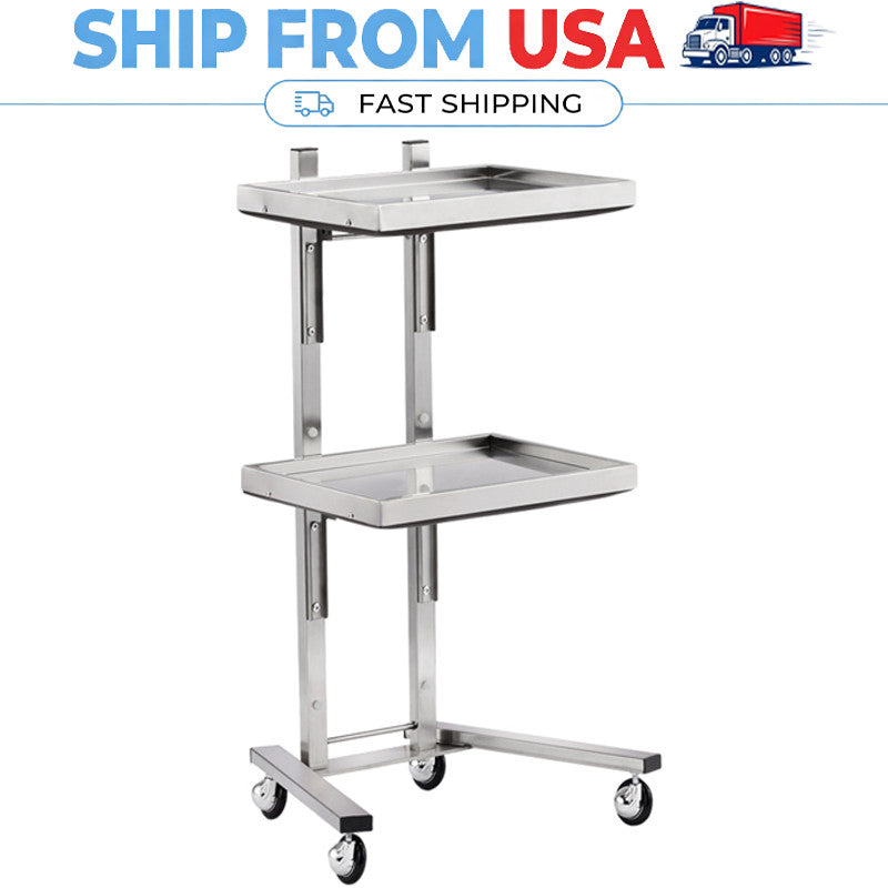 Stainless Steel Salon & Spa Rolling Cart with Foldable Trays - 2 Tier Storage