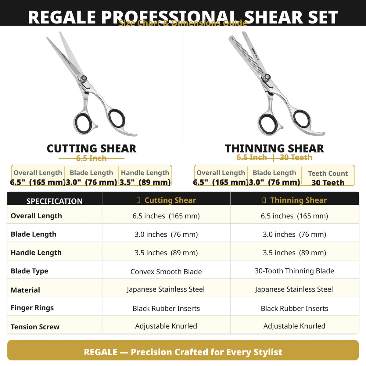 Professional Hair Cutting & Thinning Shear Set - 6.5 Inches Japanese Steel