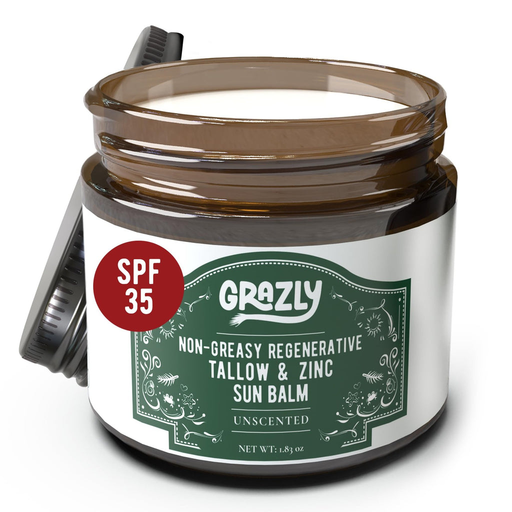 Beef Tallow Sunscreen SPF 35 Unscented Zinc Balm 1.8 oz - Mineral-Based Skin Protector