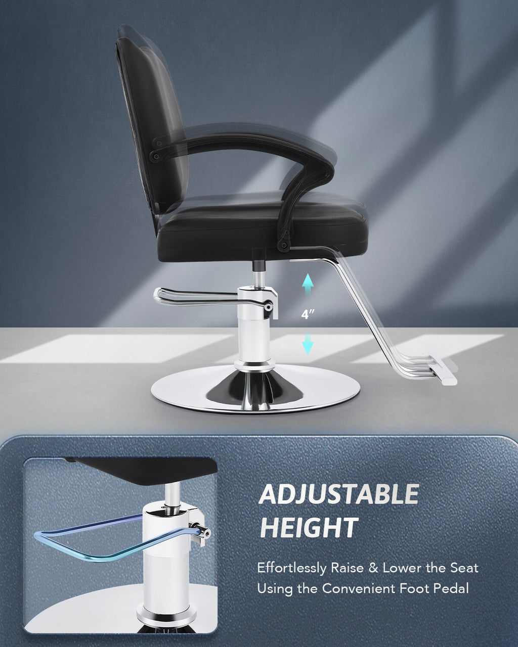 Hydraulic Barber Chair Salon Styling Chair with 150kg Capacity Black
