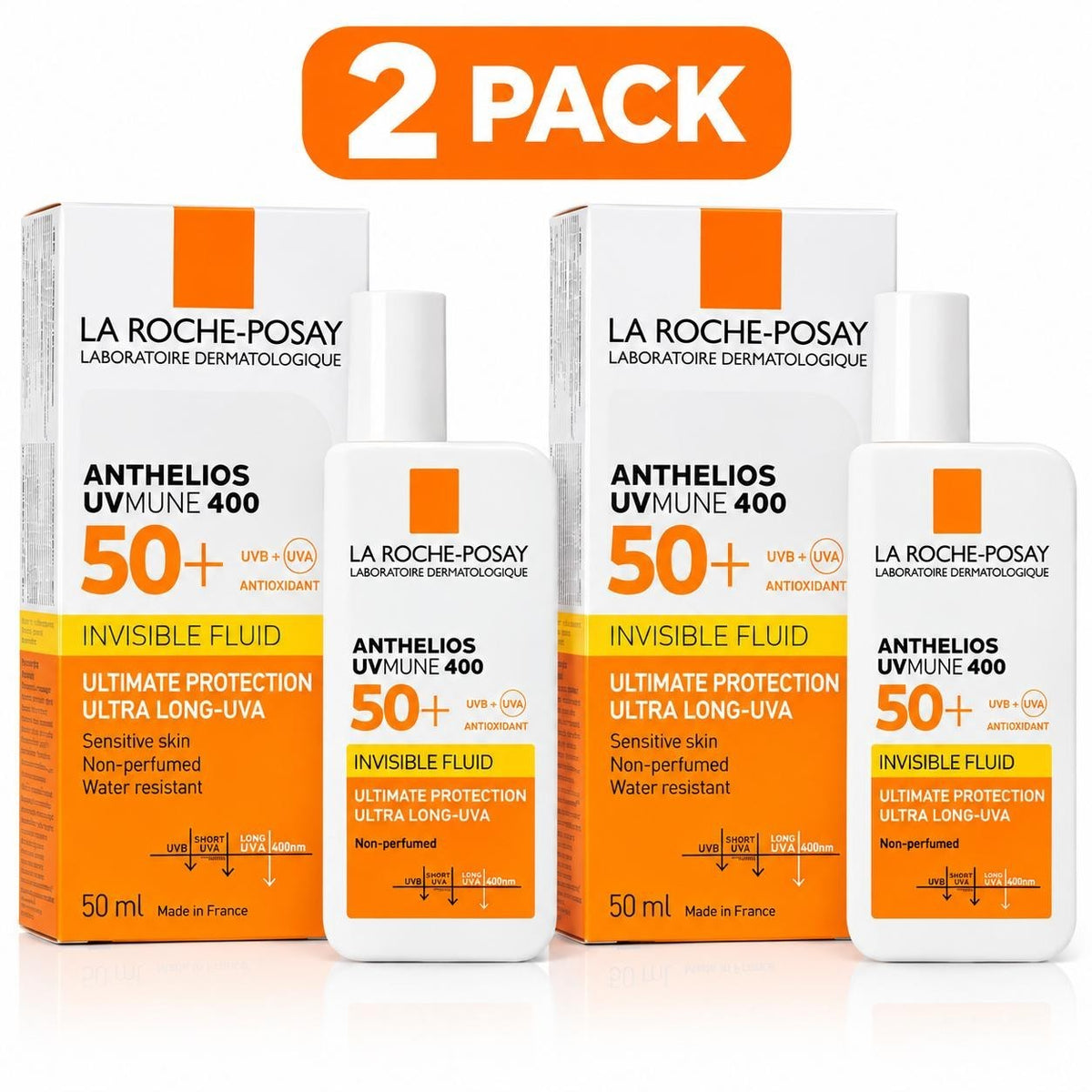 SPF 50+ Sunscreen Fluid with UVA Protection for Sensitive Skin - 50ml, Pack of 2