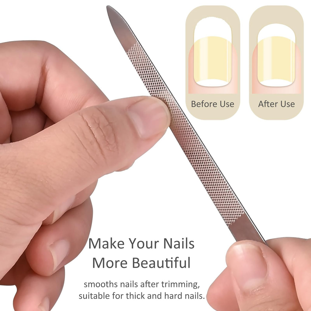 10-Pack Stainless Steel Nail Files with Curved Pointed Tip for Natural & Artificial Nails